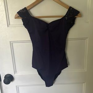 purple lace cap sleeve leotard